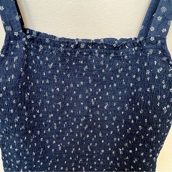 Madewell Lucie Smocked Tank Top in Bandana Flower Size Small Navy Blue White - Picture 8 of 16